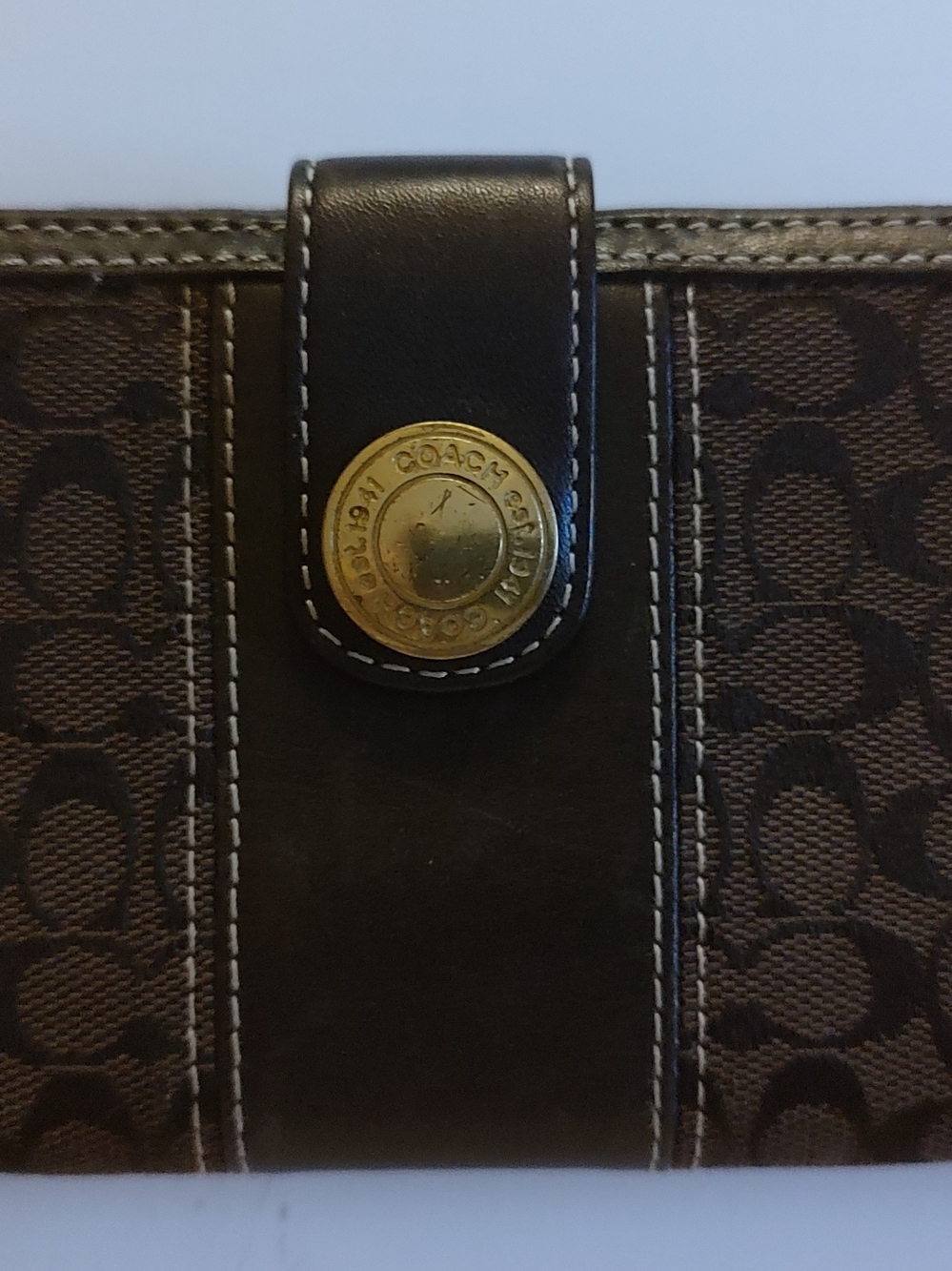 COACH Bifold Billfold Wallet Dark Brown Canvas & Leather Slim Style Vintage